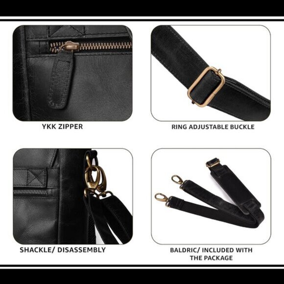 ⚡Leather Village Men & Women Black Vintage Leather Messenger Handmade Bag - Picture 4 of 8